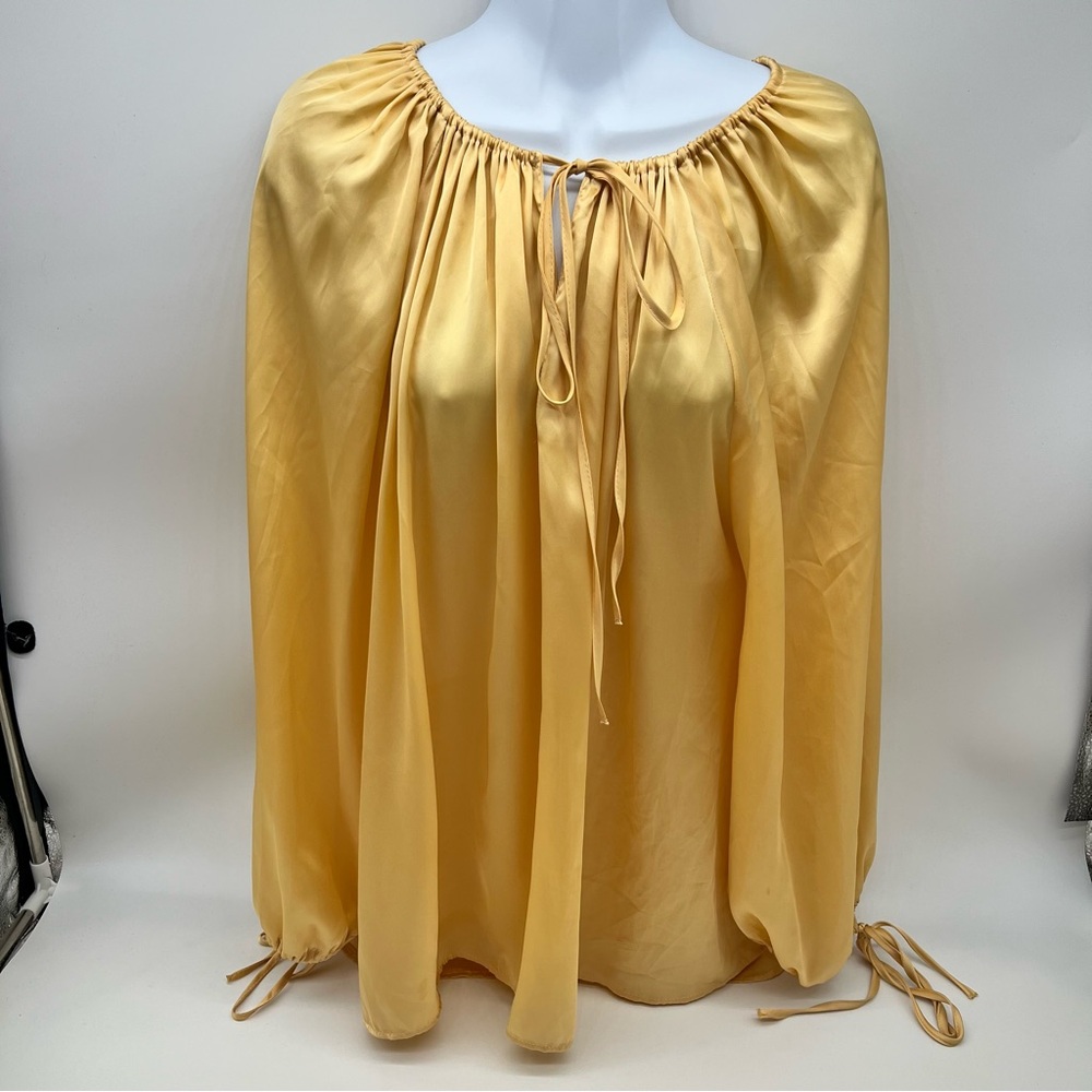 Zara Yellow Long Sleeve Tie Front Blouse